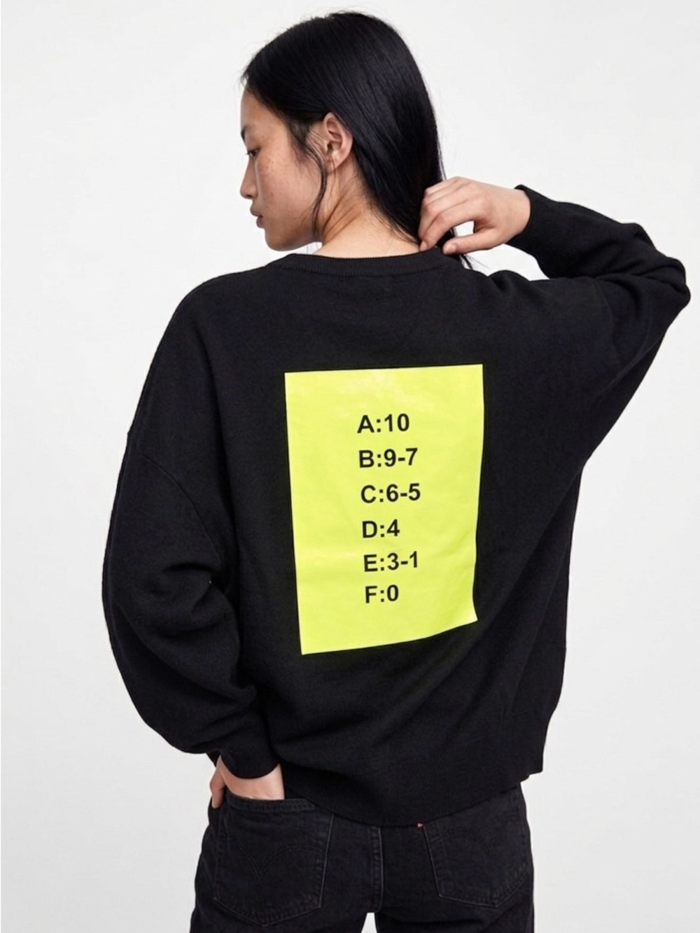 Zara Knit Black Oversized "A+ Student" Graphic Sweater Size Small